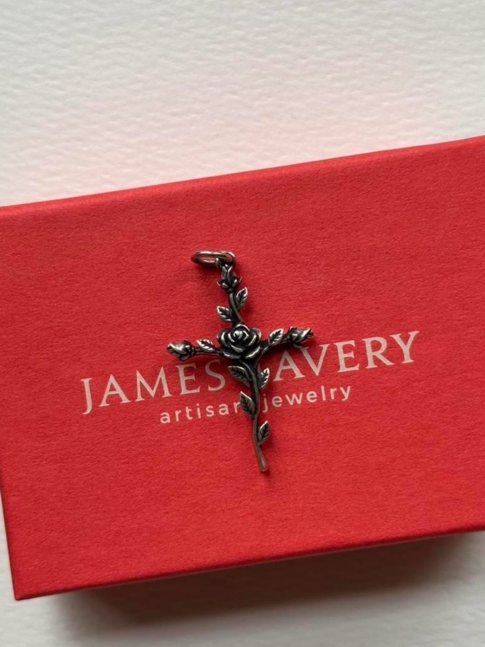 James Avery Oxidized Silver Rose Cross Pendant Charm